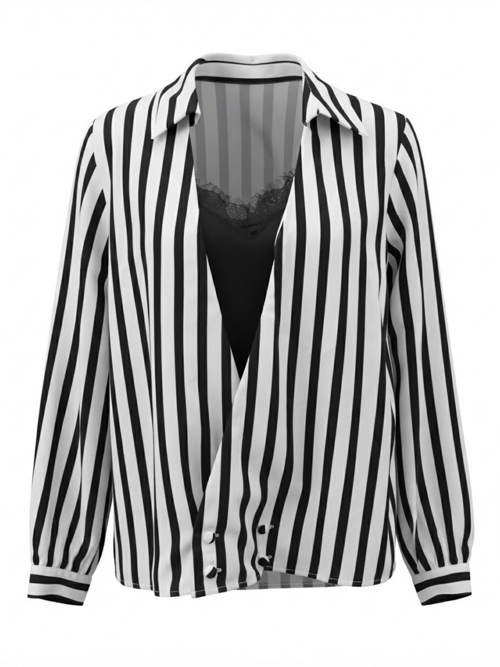Zara Black and White Vertical Stripe Button-Down Blouse